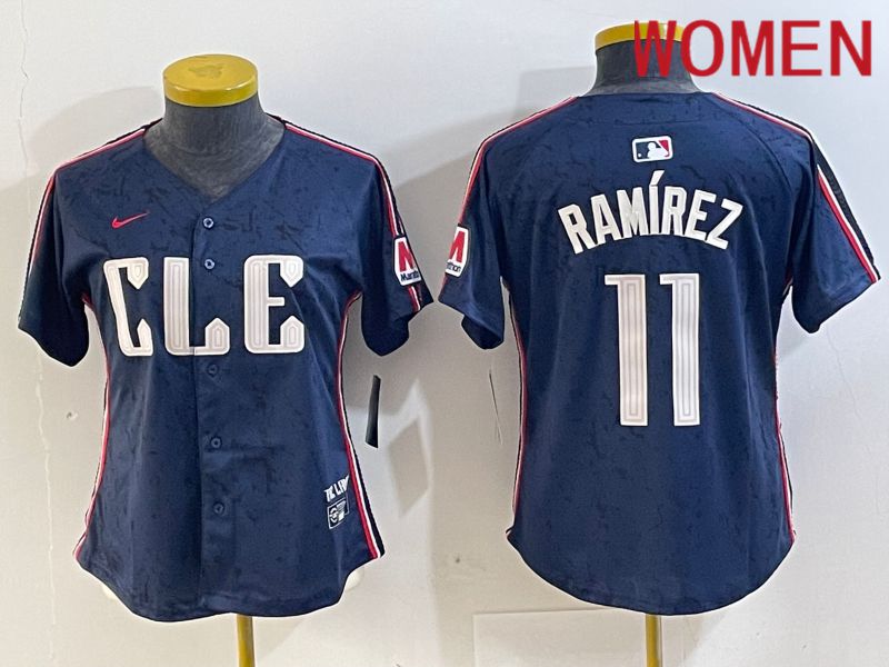 Women Cleveland Indians #11 Ramirez Blue City Edition Nike 2024 MLB Jersey style 1